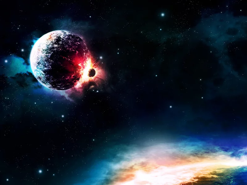 collision, planets, light, sci fi, colors