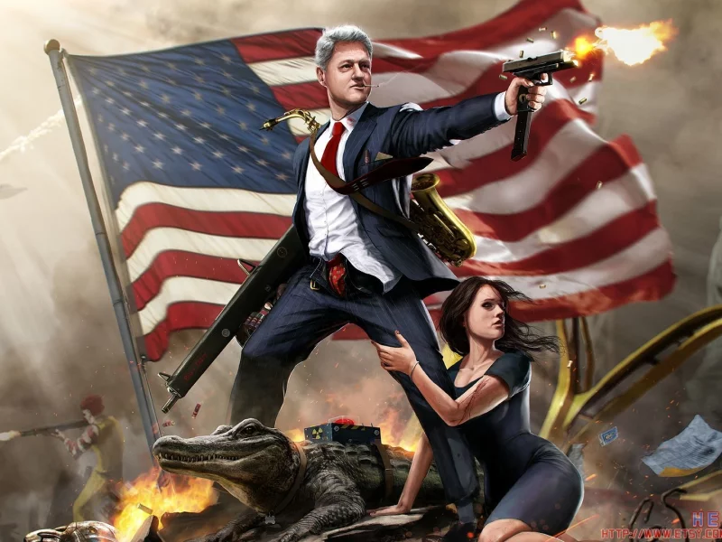 alligator, ronald, mcdonalds, gun, flag, girl, president, clinton