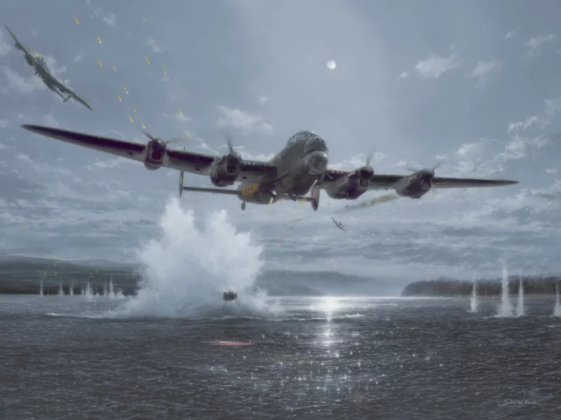 ww2, british aircraft, lancaster bomber, dambusters, painting, war, drawing, art
