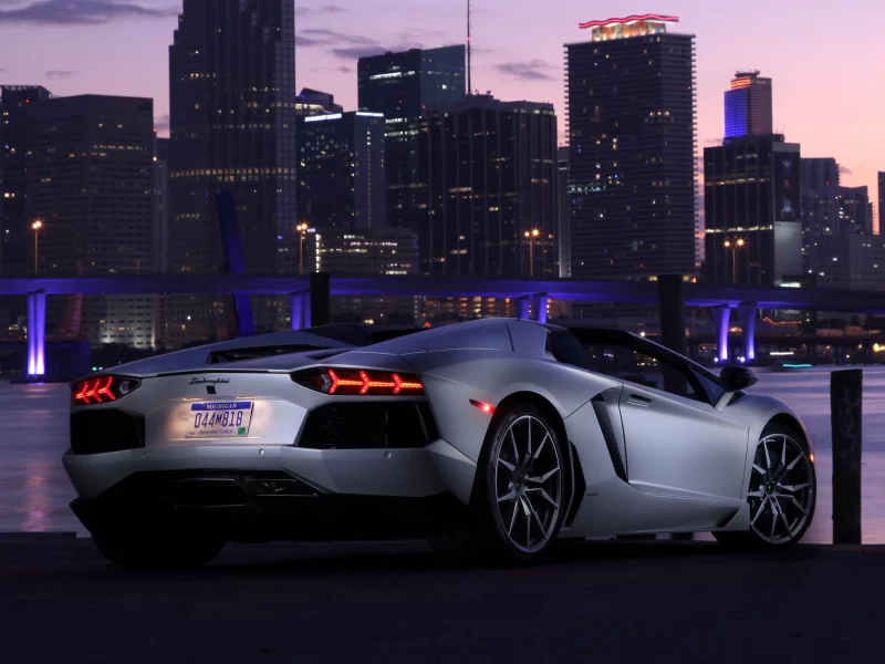 задок, небо, lamborghini aventador, огни, lp700-4, автомобиль, roadster