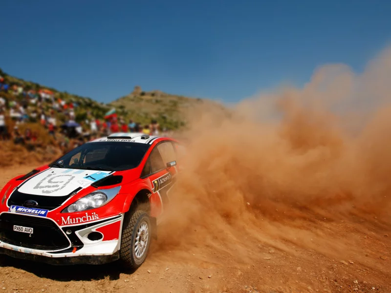 красный, ford, rally, фиеста, поворот, передок, занос, wrc, fiesta