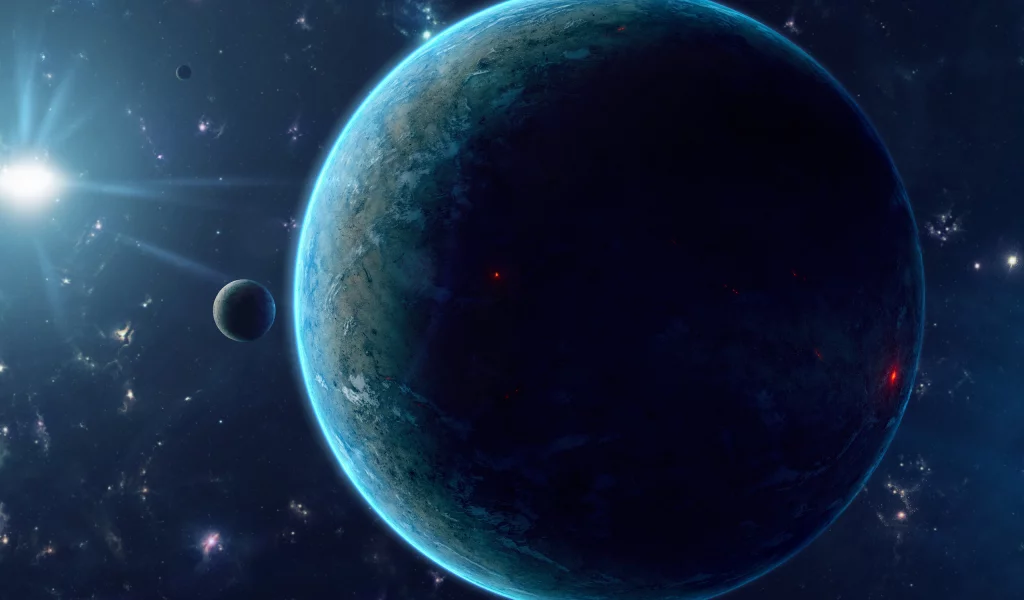sci fi, blue, darkness, planet