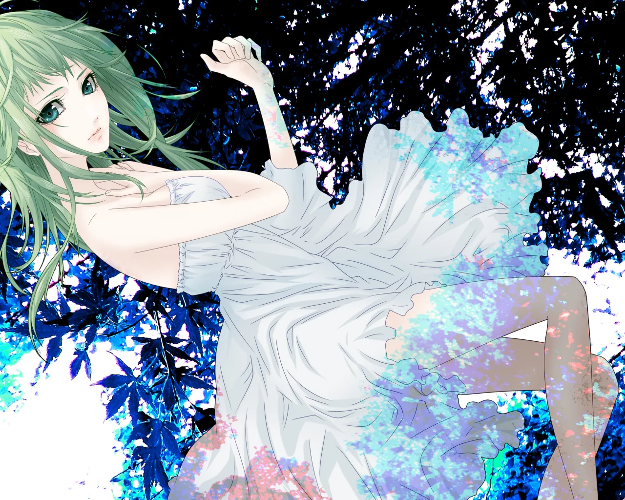 девушка, gumi, абстракция, арт, платье, vocaloid