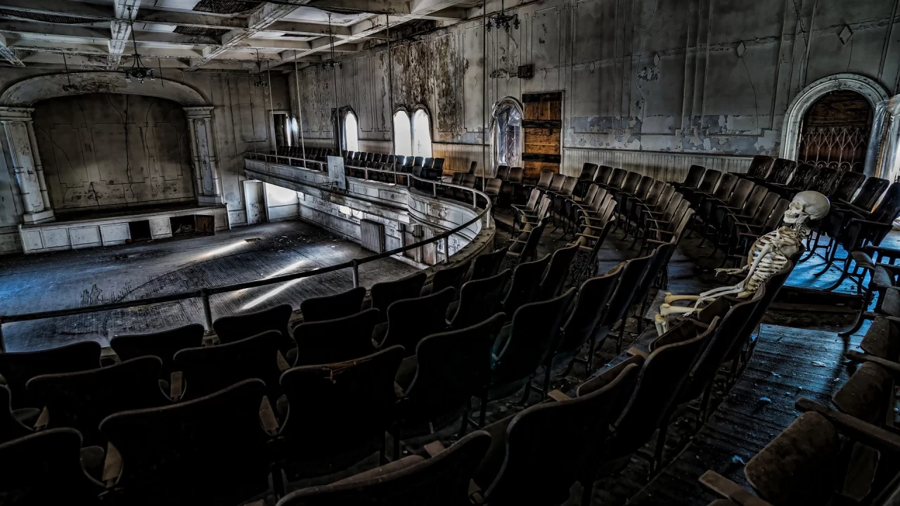 bones, decay, ruins, skeleton, opera house, abandoned