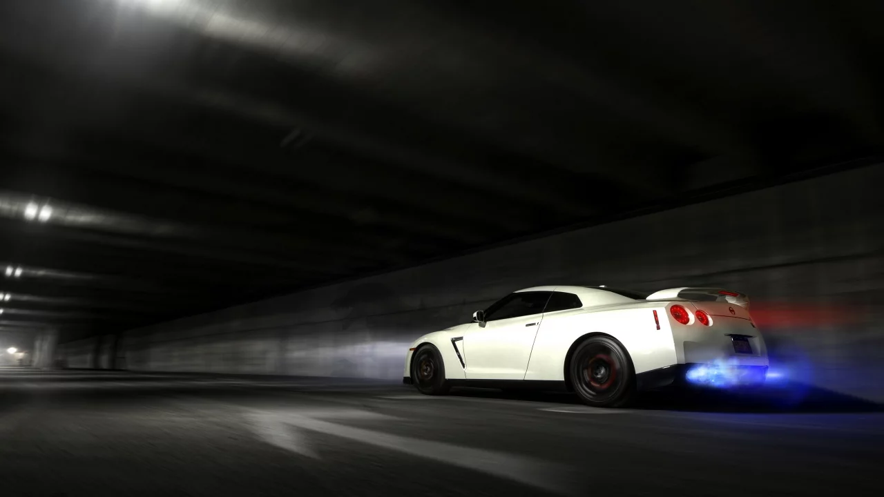 nissan gt-r, в движении, тоннель, ниссан