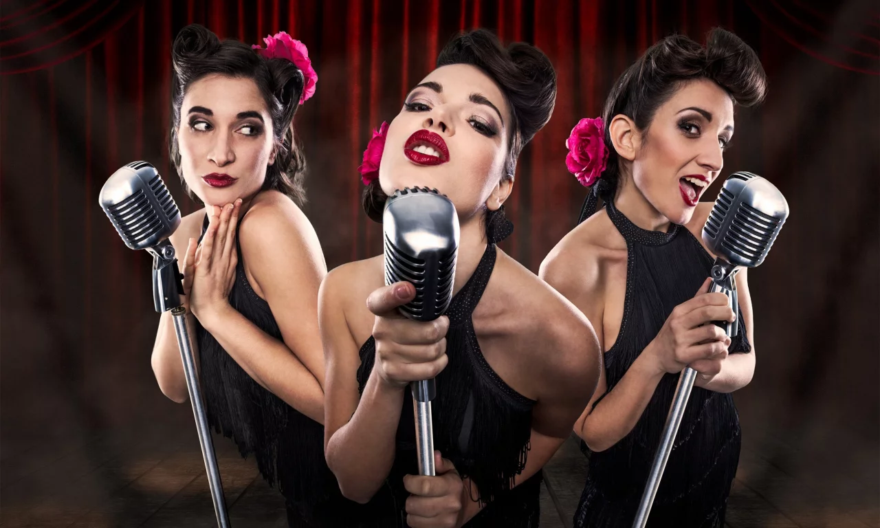 микрофоны, девушки, les babettes, trio