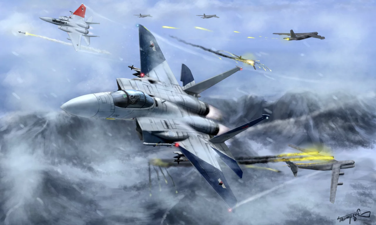 ace combat, самолеты, битва, арт, в небе, полет, истребители