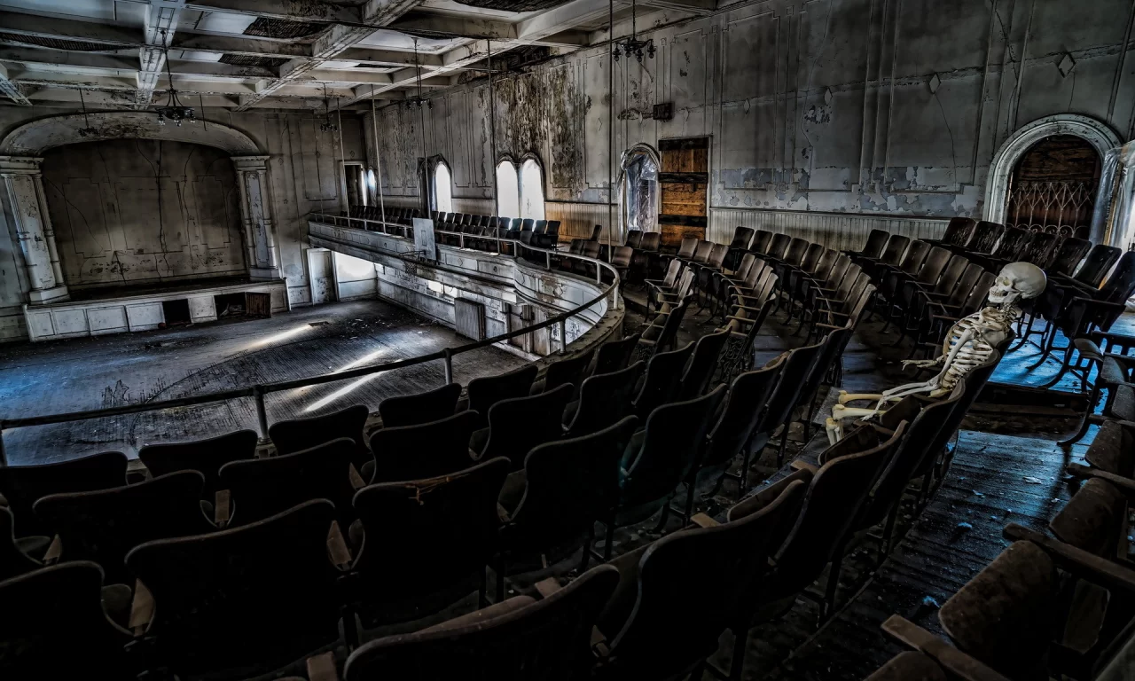 bones, decay, ruins, skeleton, opera house, abandoned