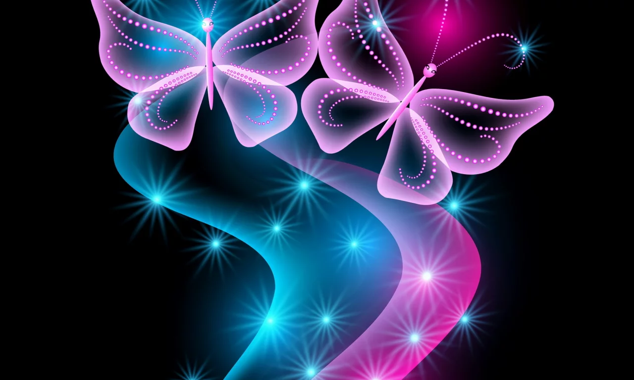 neon, abstract, неоновые, blue, glow, sparkle, pink, butterflies, бабочки