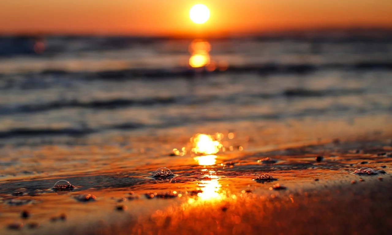 море, солнце, закат, вода, природа, боке, волна, река