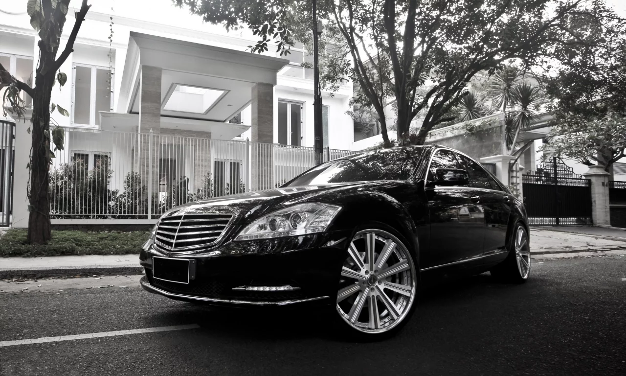 дом, диски, авто, тюнинг, mercedes-benz, машины, забор, деревья