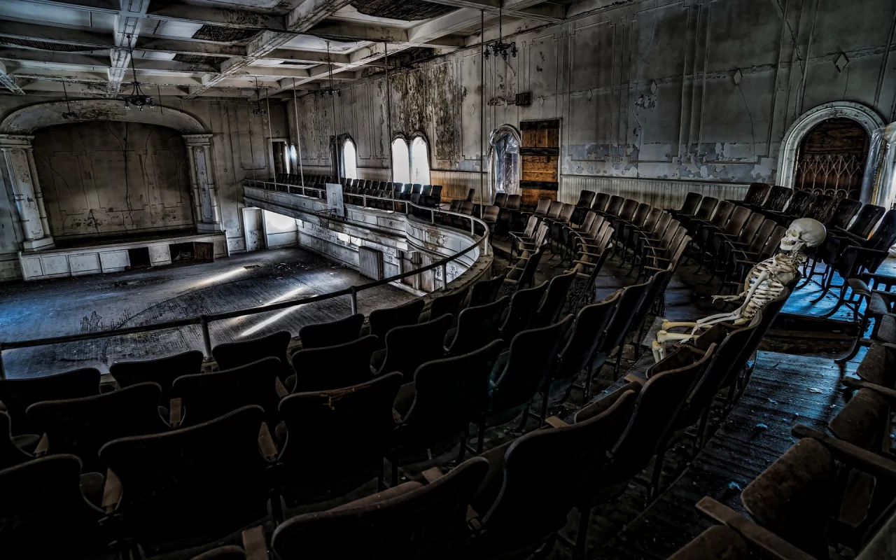 bones, decay, ruins, skeleton, opera house, abandoned