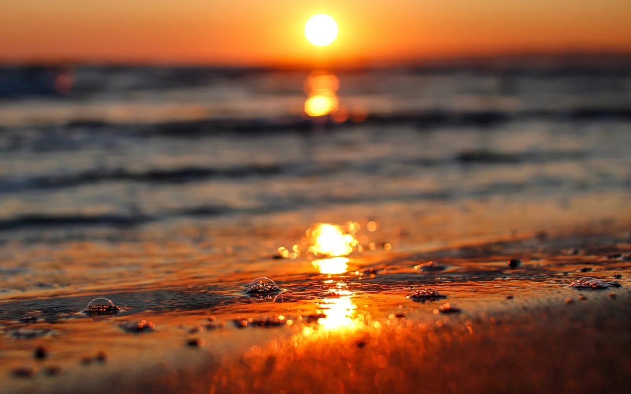 море, солнце, закат, вода, природа, боке, волна, река