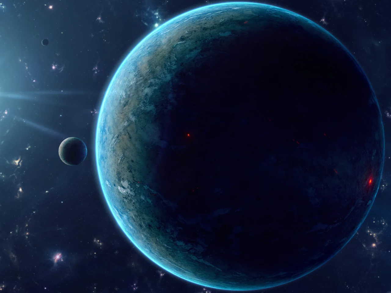 sci fi, blue, darkness, planet
