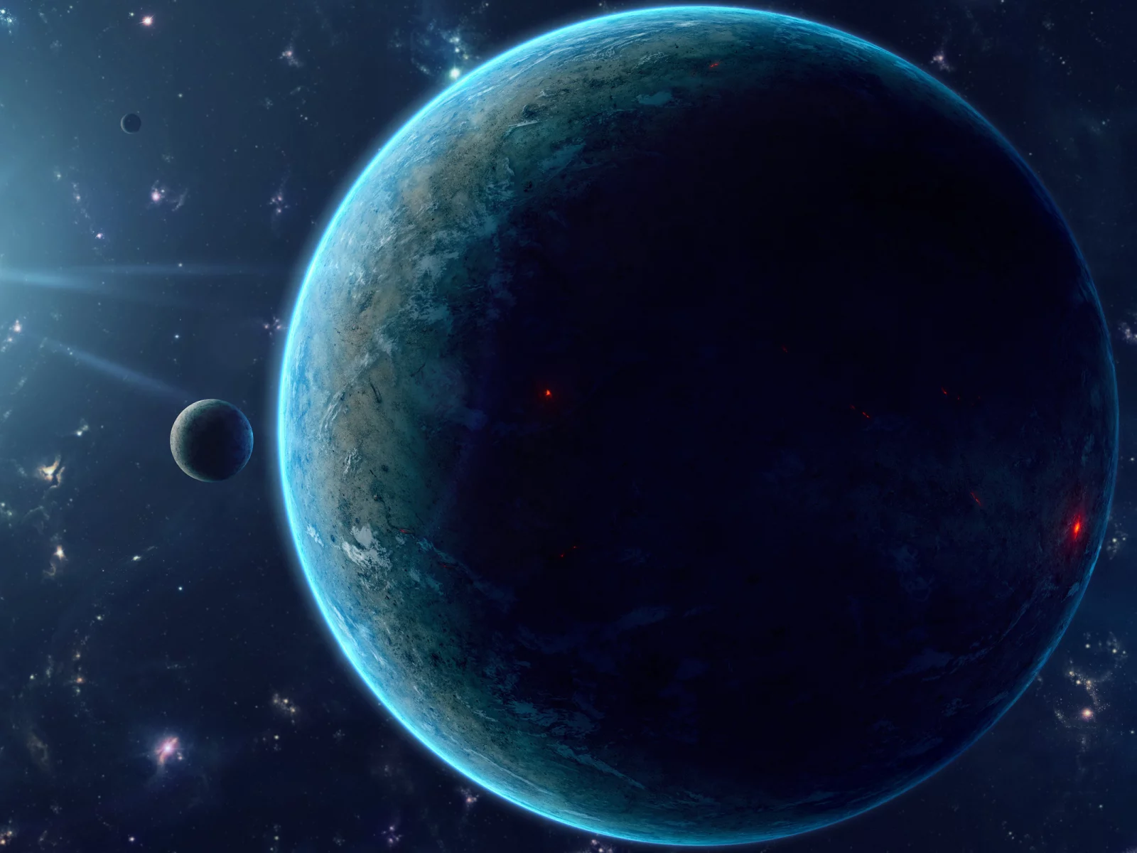 sci fi, blue, darkness, planet