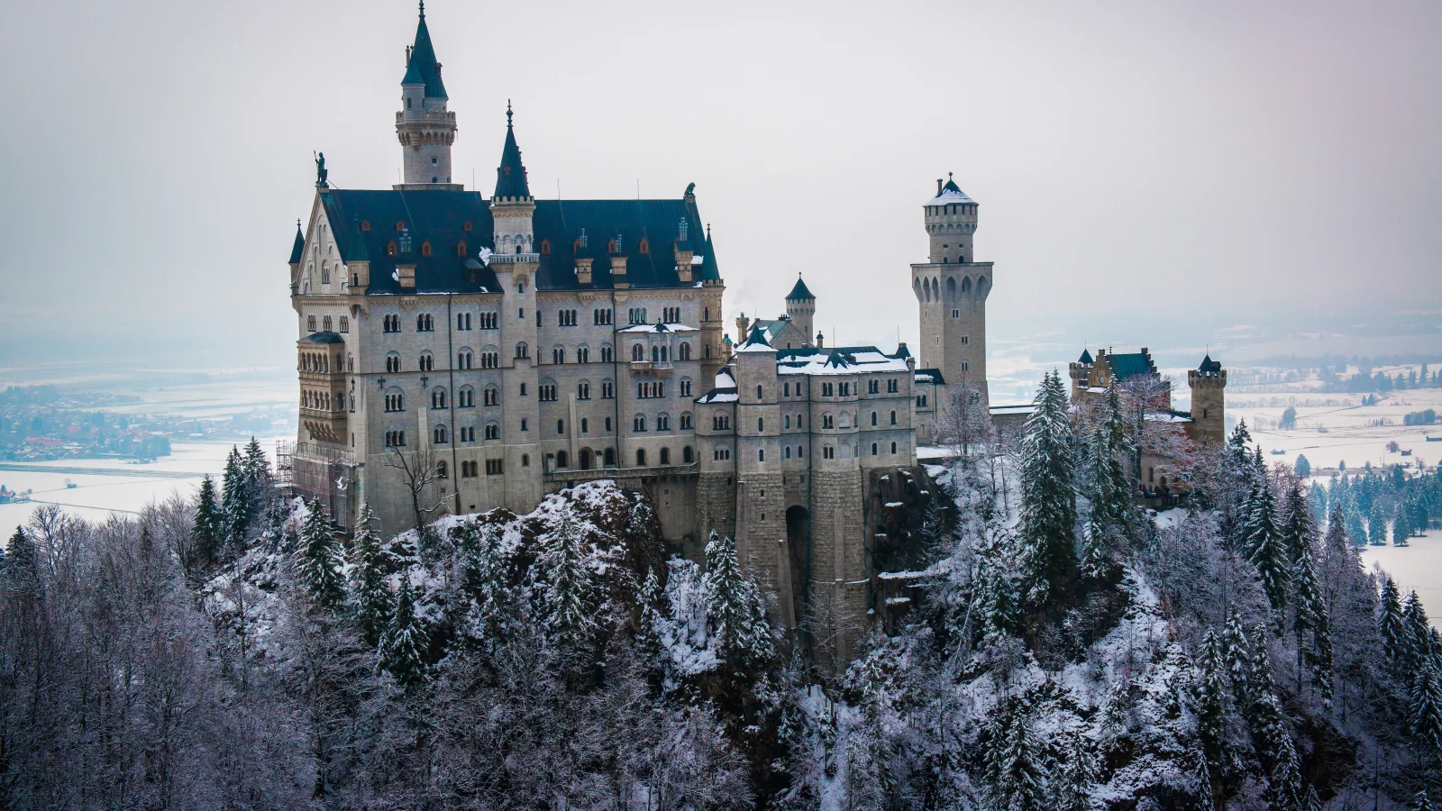зима, германия, снег, neuschwanstein, бавария, замок, людвиг