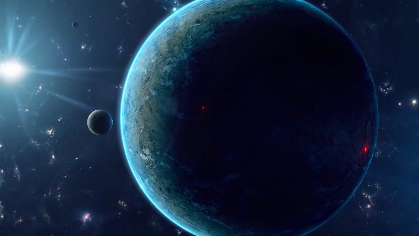sci fi, blue, darkness, planet