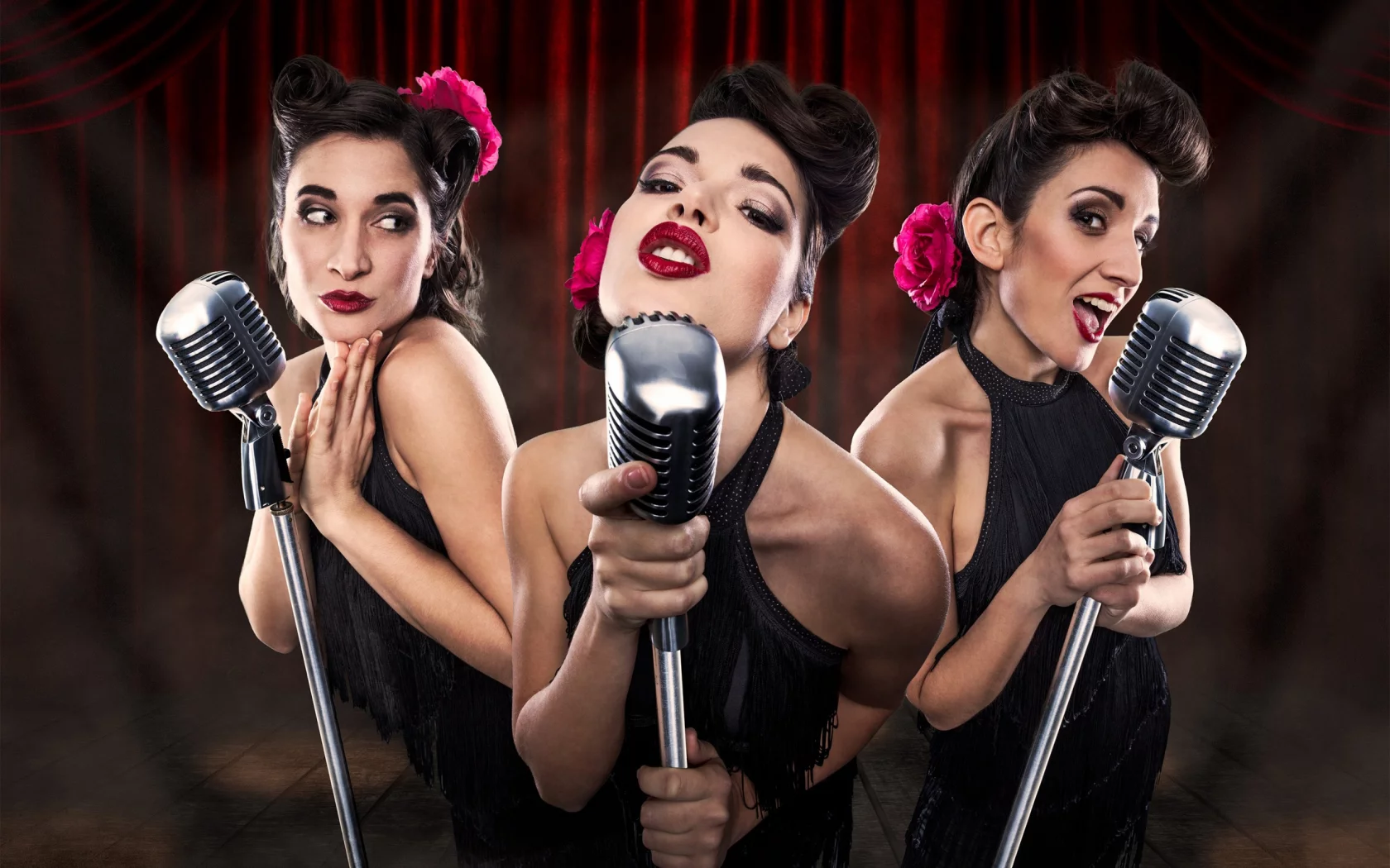 микрофоны, девушки, les babettes, trio