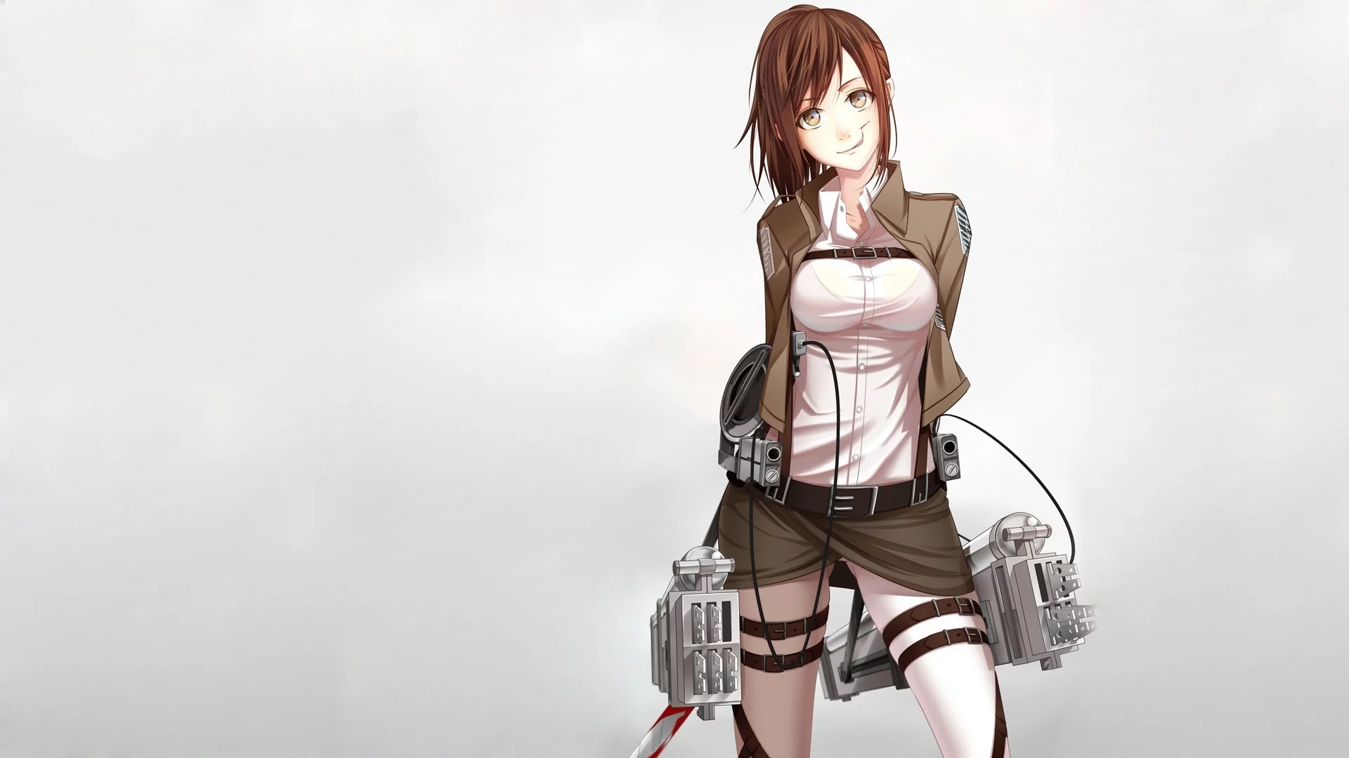 девушка, art, улыбка, sasha browse, взгляд, клинки, кровь, sorano