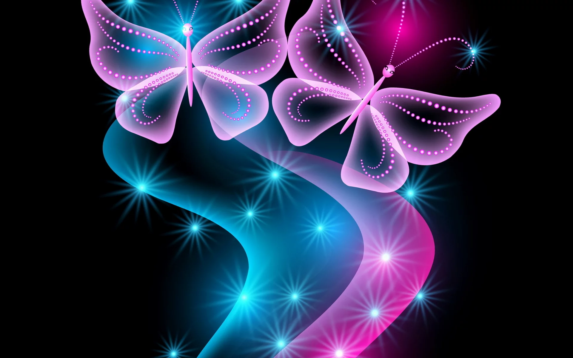 neon, abstract, неоновые, blue, glow, sparkle, pink, butterflies, бабочки