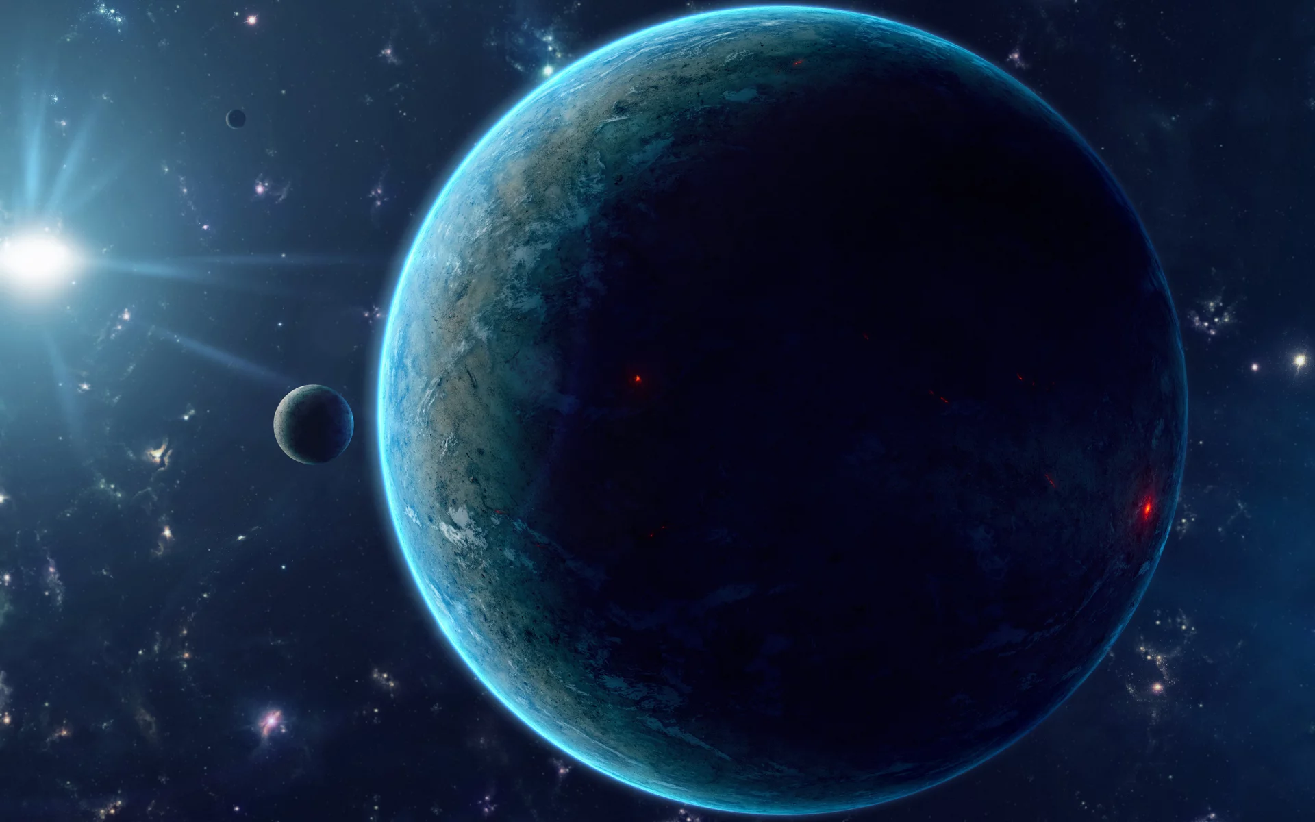 sci fi, blue, darkness, planet