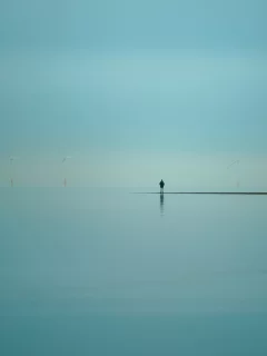 ветряки, море, человек