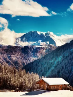winter, clouds, mountains, blue sky