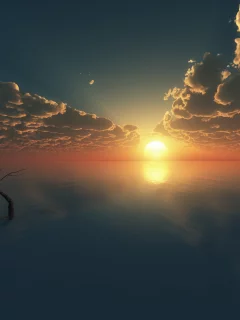 горы, вода, закат