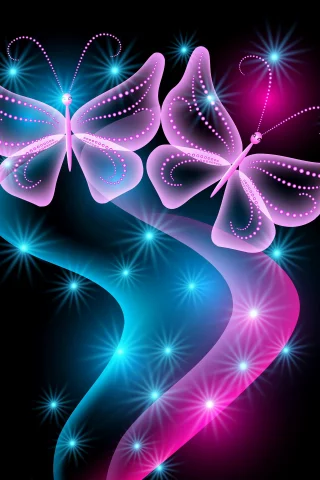 neon, abstract, неоновые, blue, glow, sparkle, pink, butterflies, бабочки