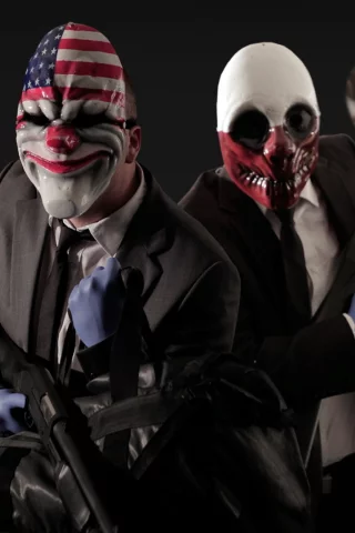 оружие, клоуны, payday 2, games, маски , грабители, игры