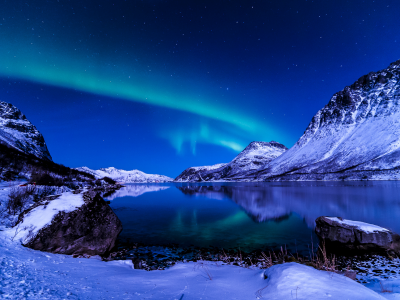 северное сияние, исландия, зима, ночь, небо