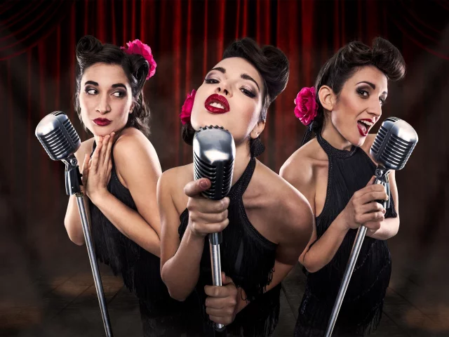 микрофоны, девушки, les babettes, trio