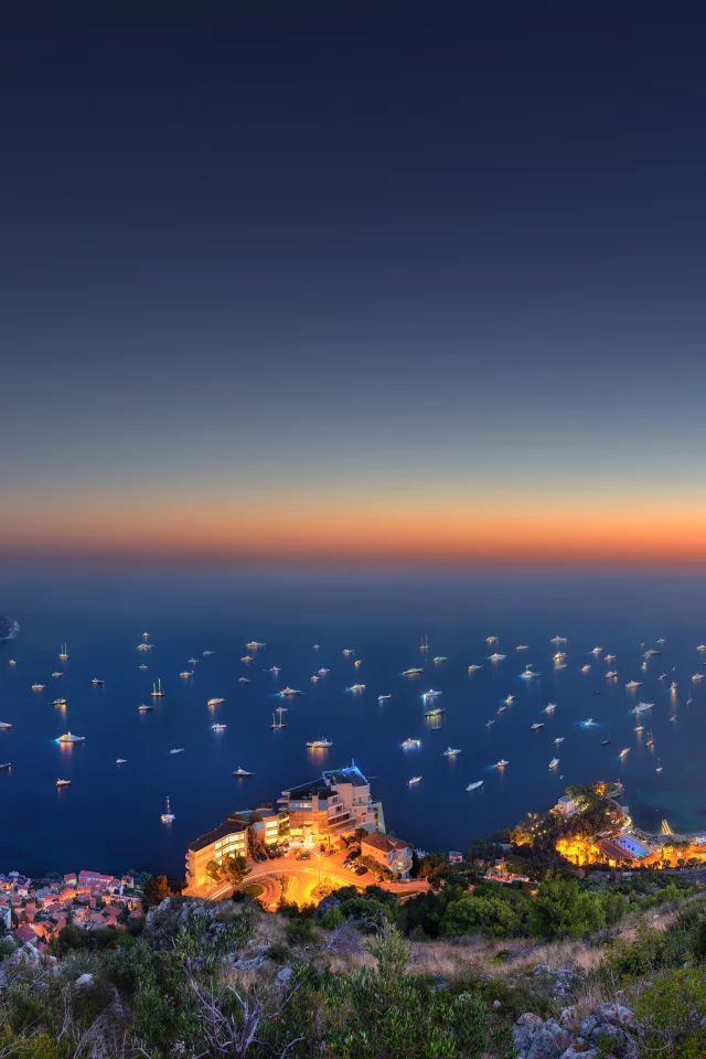 vista palace over monaco, возвышенность, вечер, город, море, огни