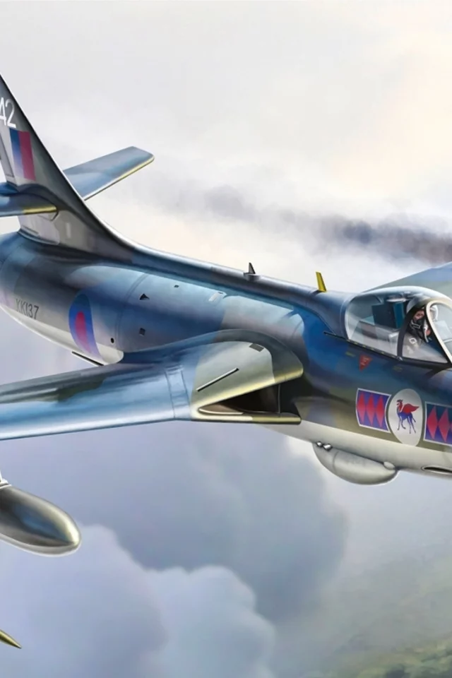 самолёт, небо, арт, hawker hunter fga6fga9