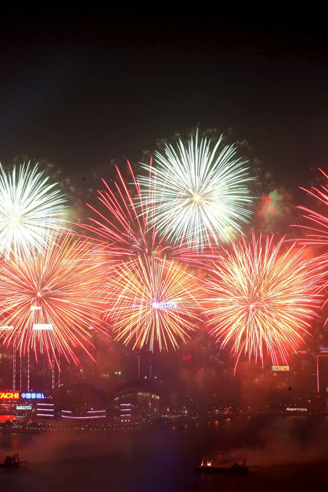 hong kong, china, new year, fireworks, 2014