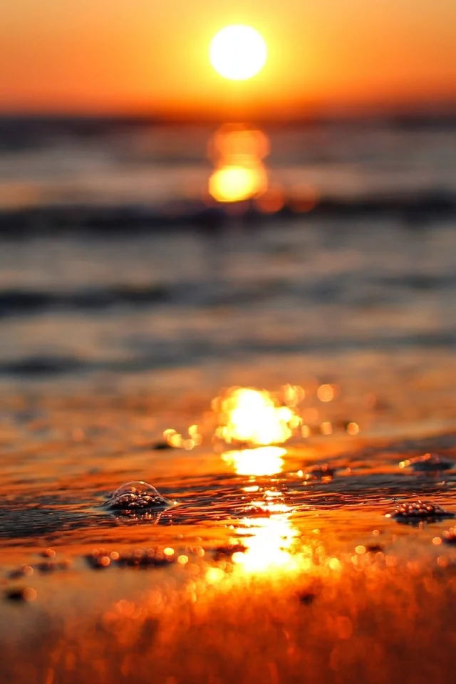 море, солнце, закат, вода, природа, боке, волна, река
