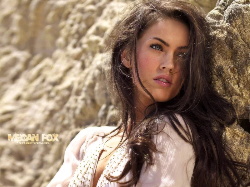 девушка, розовый, megan fox, скала, взгляд