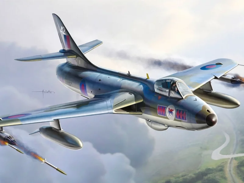 самолёт, небо, арт, hawker hunter fga6fga9