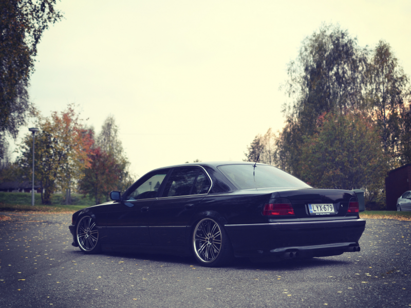 740, bmw, тюнинг, stance, e38, фары, осень, бмв