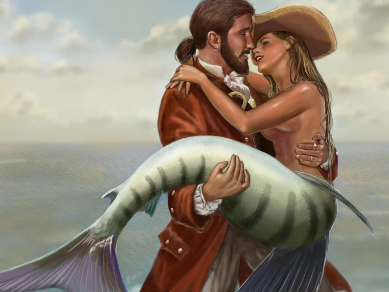 русалка, мужчина, на руках, море, встреча