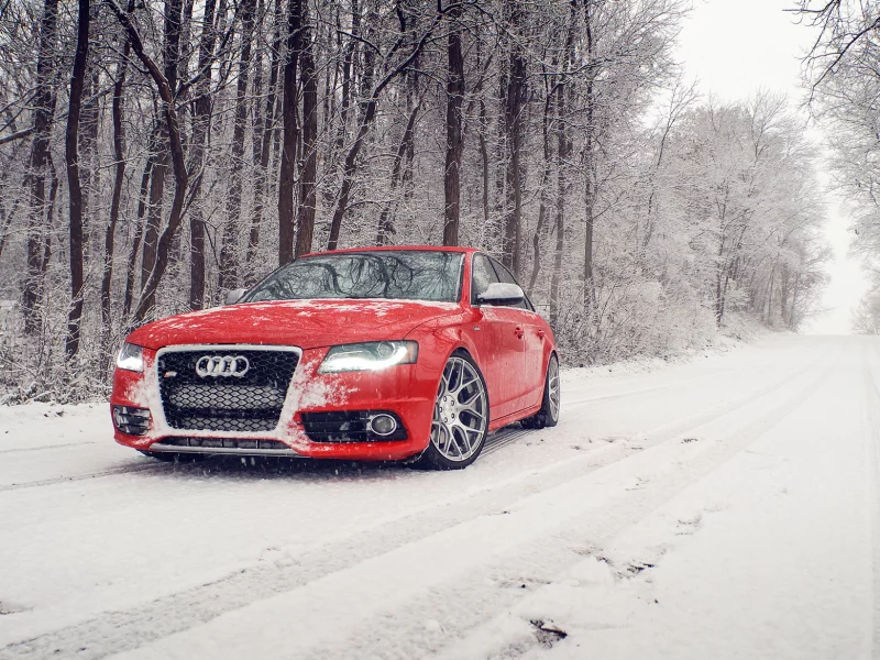 снег, ауди, перед, красная, s4, зима, audi, winter, red
