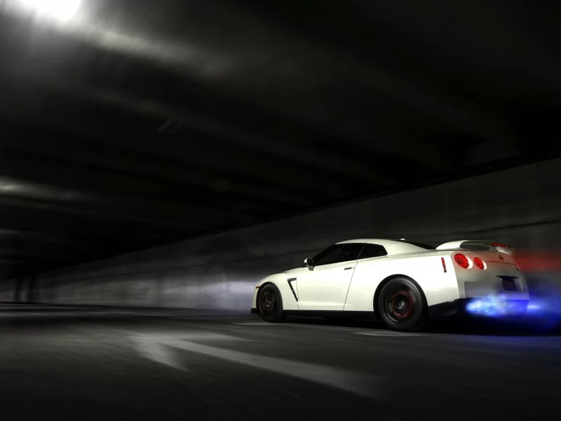 nissan gt-r, в движении, тоннель, ниссан