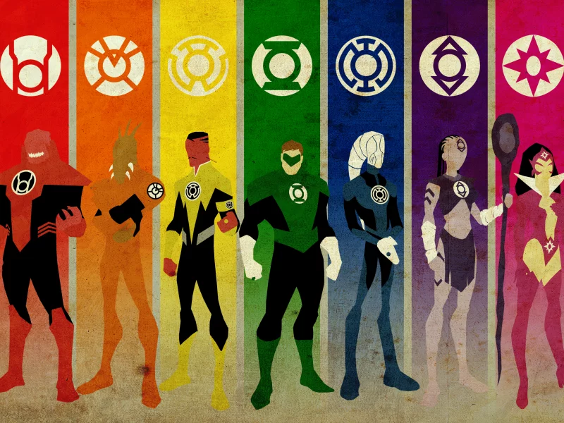 purple, lantern, green, stick, woman, alien, pink, blue, yellow, white, orange, ed, black, man