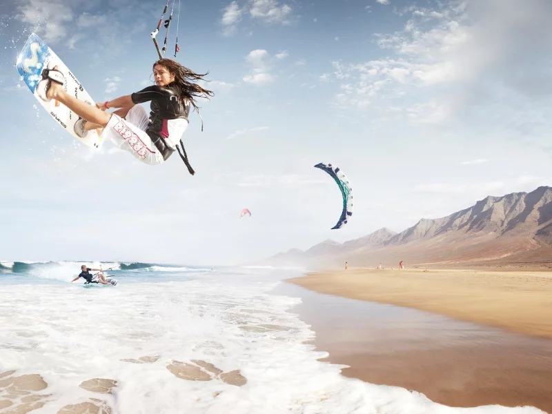 waves, mountains, kitesurf, foam, beach