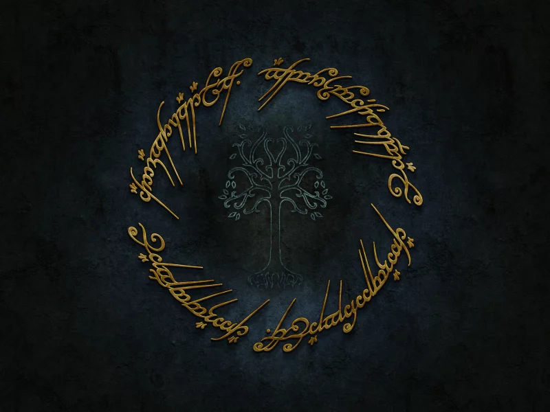 lord of the rings, sindarin, logo, gold, tolkien