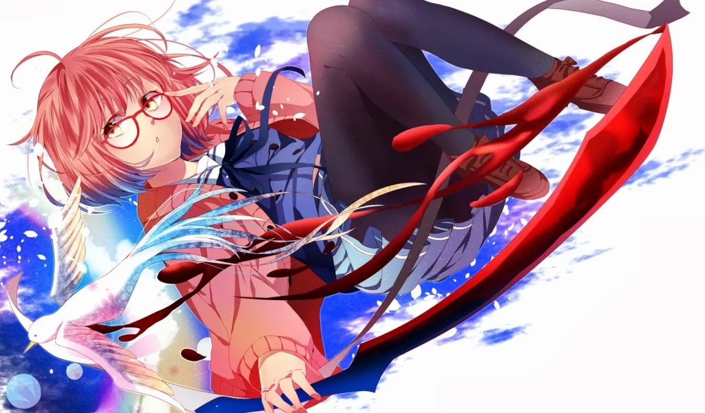 девушка, kyoukai no kanata, за гранью, art, kuriyama mirai, anime, очки