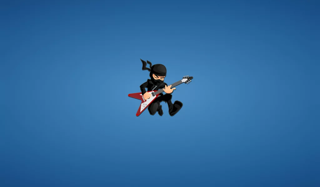 красная, ninja, гитара, синий фон, минимализм, ниндзя