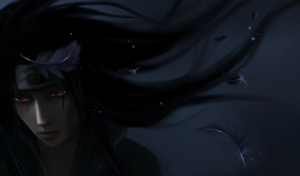 бандана, перья, парень, темно, арт, naruto, itachi uchiha 