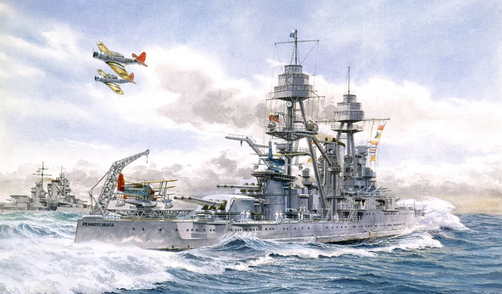 корабли, волны, море, линкор