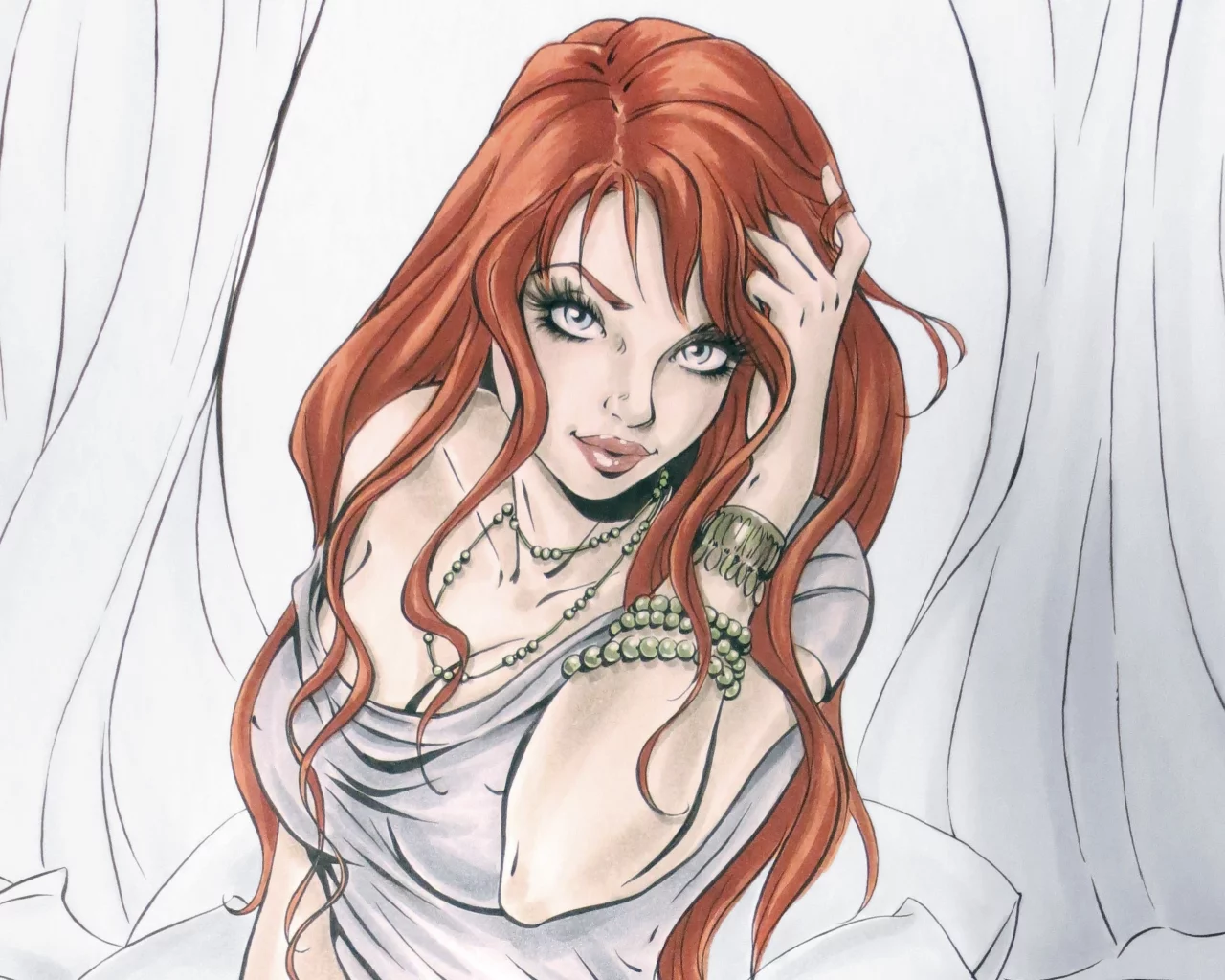 живопись, взгляд, арт, mary jane watson, рыжая, девушка, лицо